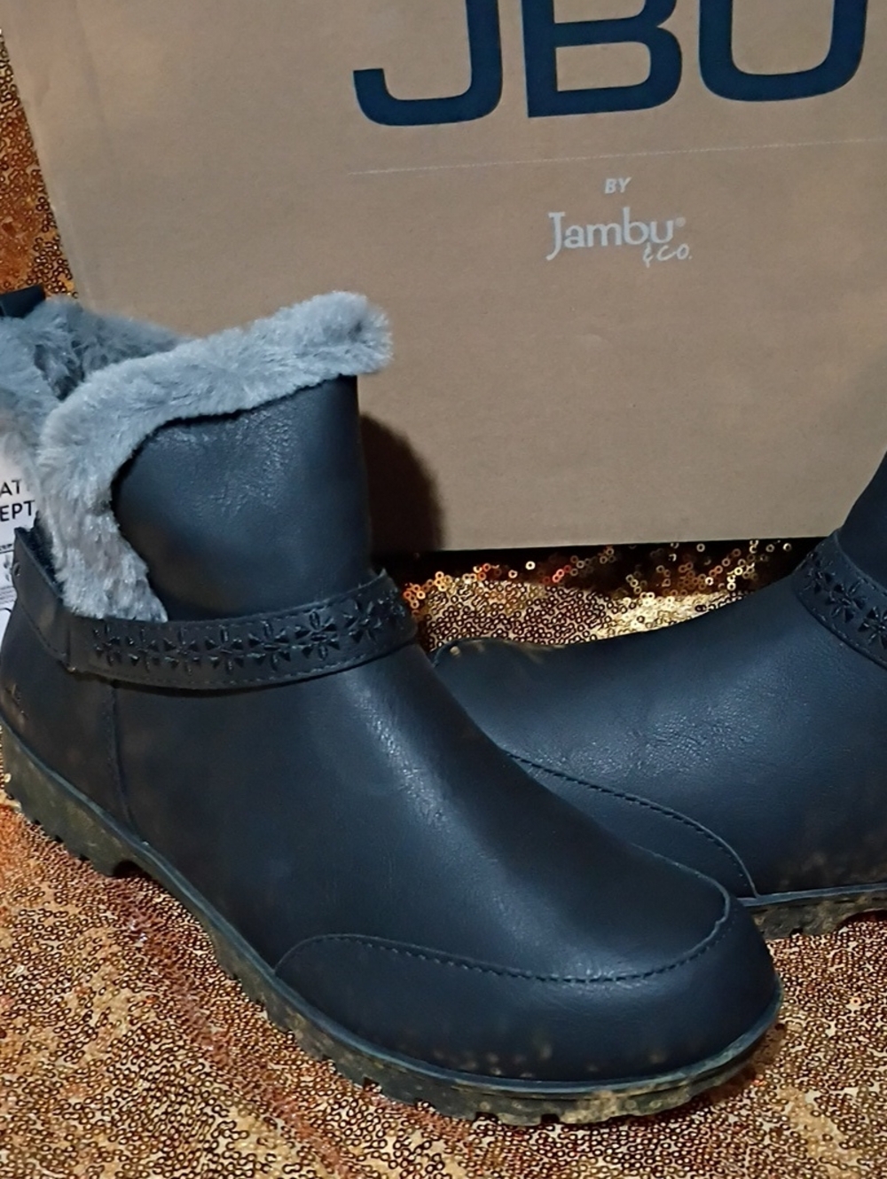 JBU Women's Black Faux-Fur Ankle Booties